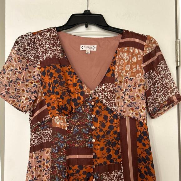 NANETTE LEPORE Sangria Print Patchwork Ruffle Hem Tie Back Midi Dress Size 10 - Picture 5 of 14